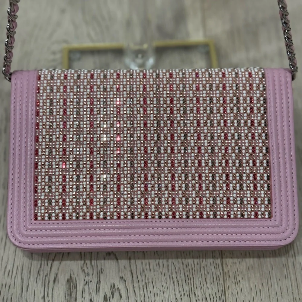 CHANEL Pink Crystal Boy WOC Lambskin Leather CC Crossbody Bag A80287 EUC COA LTD - Picture 9 of 16